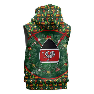 Kenya Christmas Sleeveless Hoodie Santa Feast Scene and Festive Wreath Pattern - African Pride