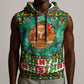 Kenya Christmas Sleeveless Hoodie Santa Feast Scene and Festive Wreath Pattern - African Pride
