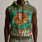 Kenya Christmas Sleeveless Zip Hoodie Santa Feast Scene and Festive Wreath Pattern - African Pride