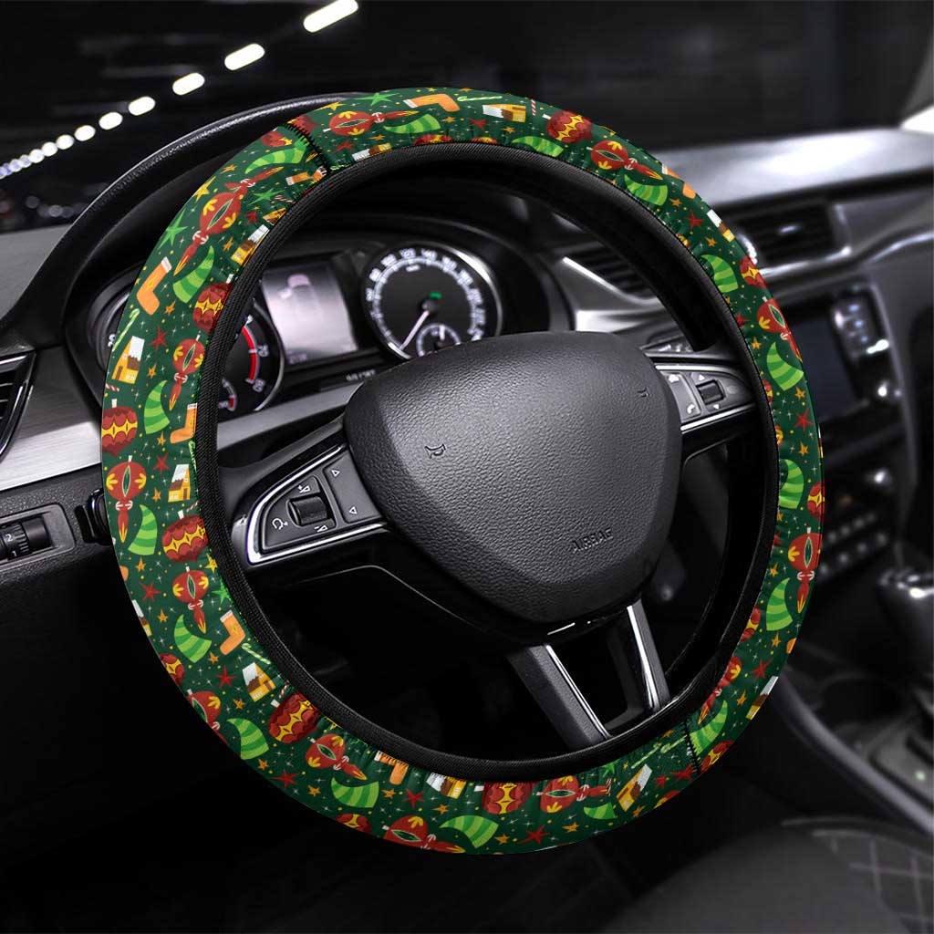 Kenya Christmas Steering Wheel Cover Santa Feast Scene and Festive Wreath Pattern - African Pride