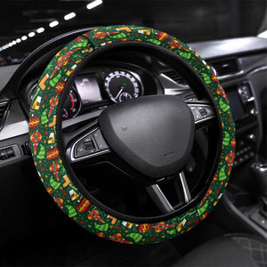 Kenya Christmas Steering Wheel Cover Santa Feast Scene and Festive Wreath Pattern - African Pride