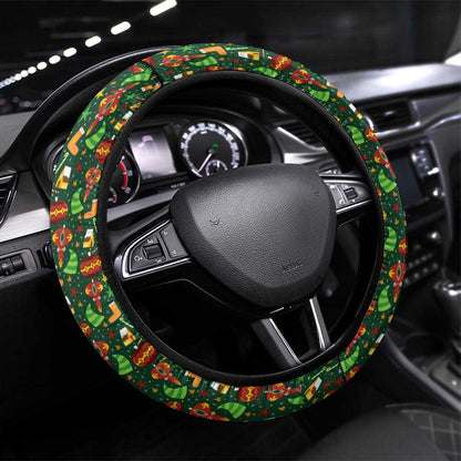 Kenya Christmas Steering Wheel Cover Santa Feast Scene and Festive Wreath Pattern - African Pride