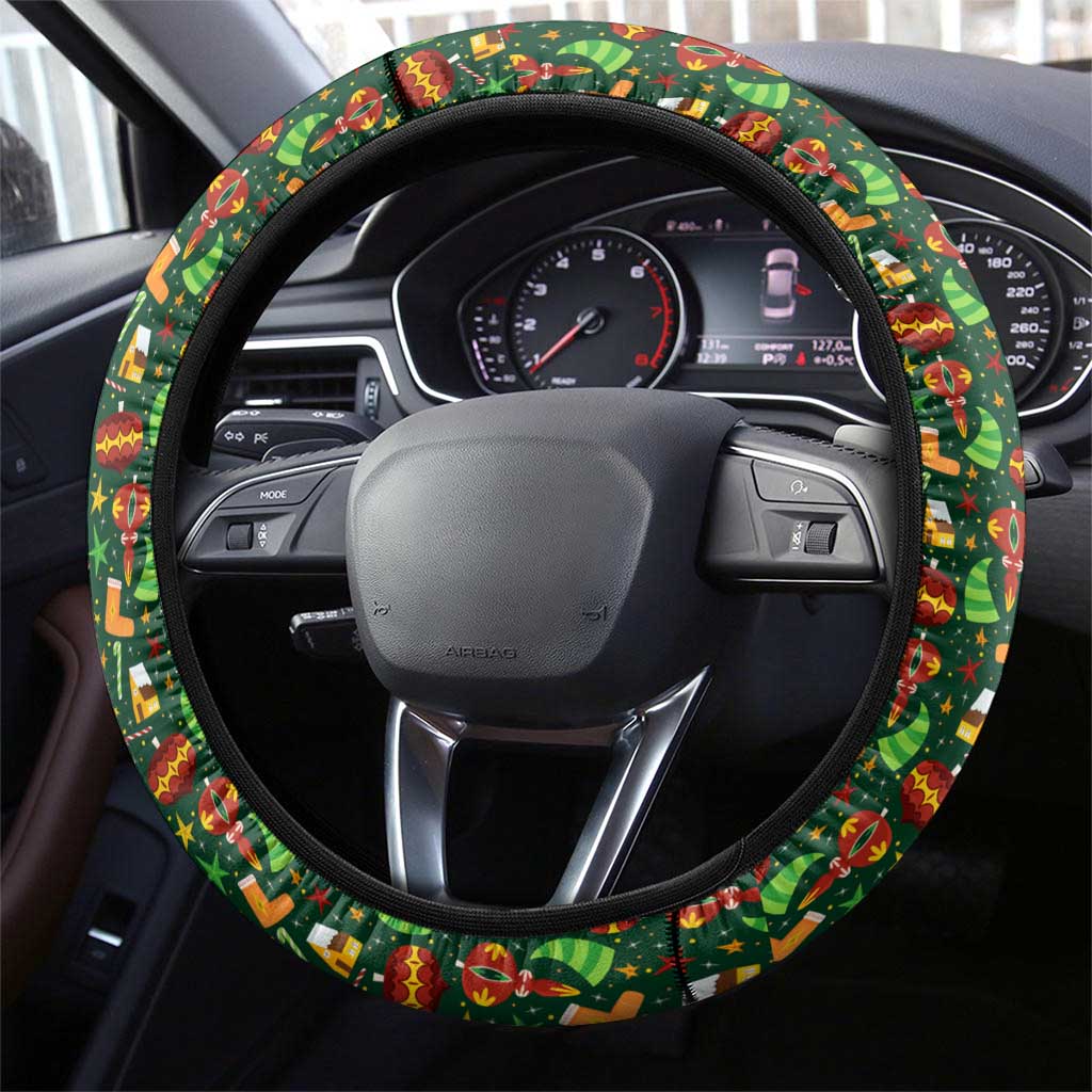Kenya Christmas Steering Wheel Cover Santa Feast Scene and Festive Wreath Pattern - African Pride
