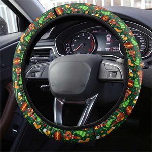 Kenya Christmas Steering Wheel Cover Santa Feast Scene and Festive Wreath Pattern - African Pride