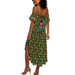 Kenya Christmas Summer Maxi Dress Santa Feast Scene and Festive Wreath Pattern - African Pride