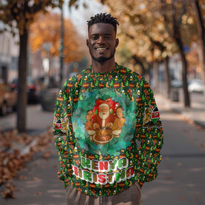 Kenya Christmas Sweatshirt Santa Feast Scene and Festive Wreath Pattern - African Pride
