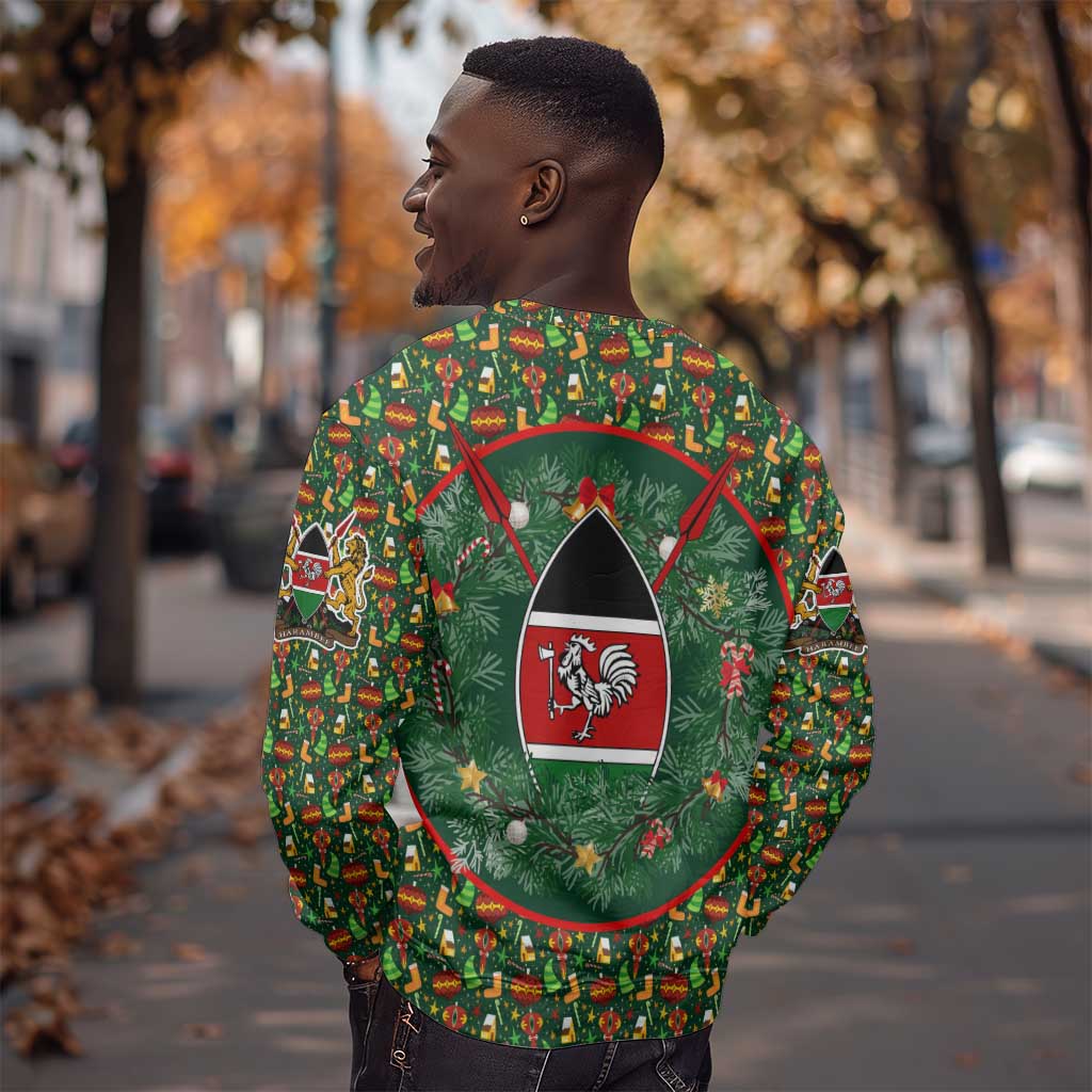 Kenya Christmas Sweatshirt Santa Feast Scene and Festive Wreath Pattern - African Pride