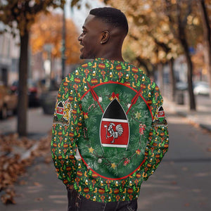 Kenya Christmas Sweatshirt Santa Feast Scene and Festive Wreath Pattern - African Pride