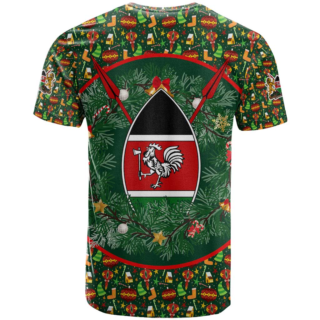 Kenya Christmas T shirt Santa Feast Scene and Festive Wreath Pattern - African Pride