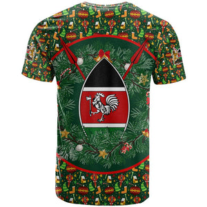 Kenya Christmas T shirt Santa Feast Scene and Festive Wreath Pattern - African Pride