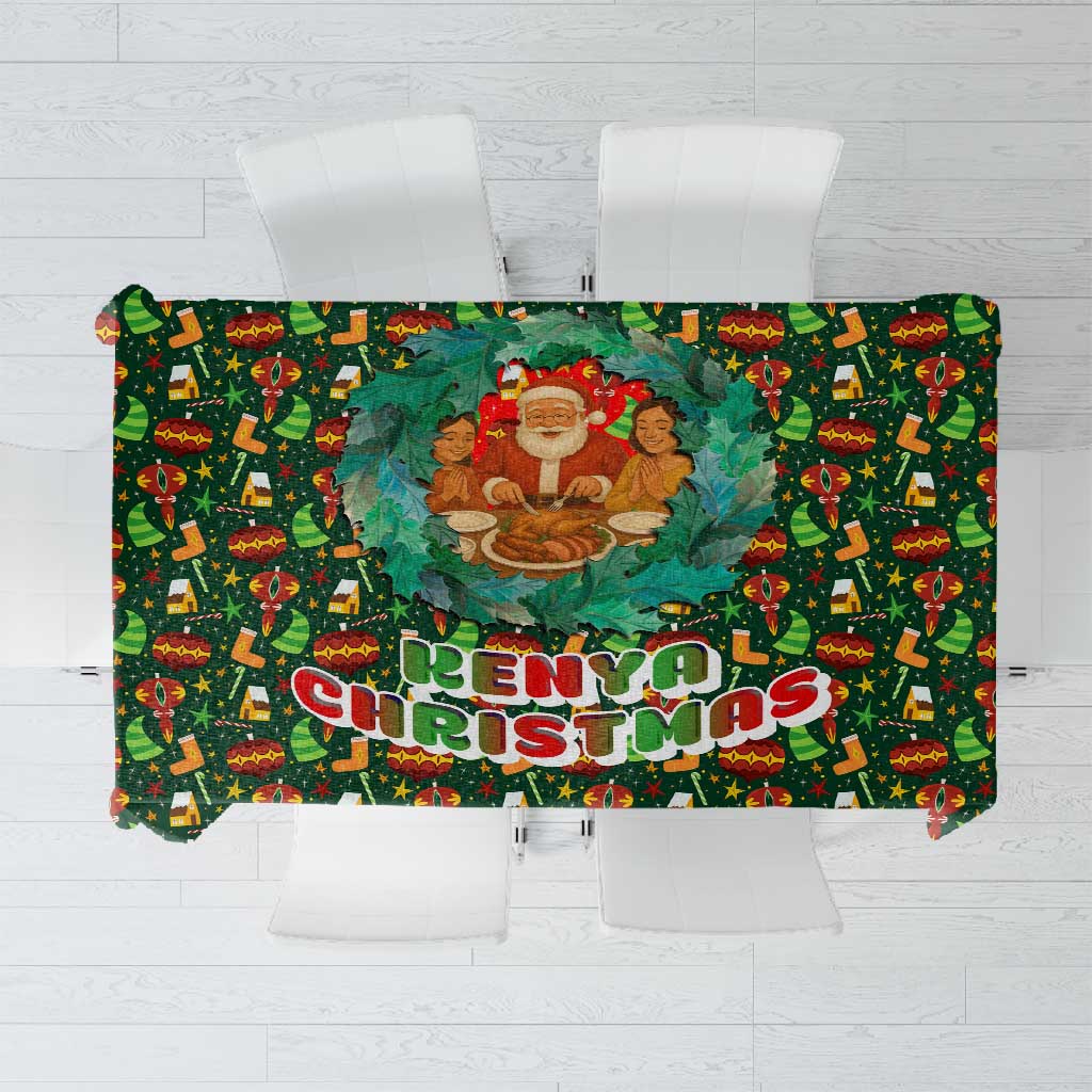 Kenya Christmas Tablecloth Santa Feast Scene and Festive Wreath Pattern - African Pride