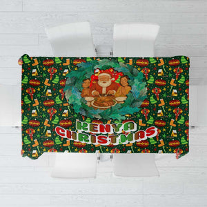 Kenya Christmas Tablecloth Santa Feast Scene and Festive Wreath Pattern - African Pride