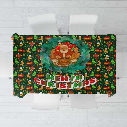 Kenya Christmas Tablecloth Santa Feast Scene and Festive Wreath Pattern - African Pride