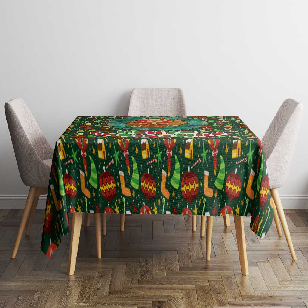 Kenya Christmas Tablecloth Santa Feast Scene and Festive Wreath Pattern - African Pride