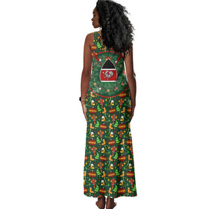 Kenya Christmas Tank Maxi Dress Santa Feast Scene and Festive Wreath Pattern - African Pride