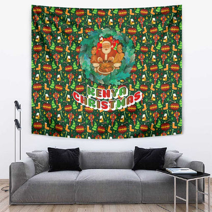Kenya Christmas Tapestry Santa Feast Scene and Festive Wreath Pattern - African Pride
