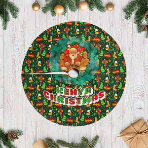 Kenya Christmas Tree Skirt Santa Feast Scene and Festive Wreath Pattern - African Pride