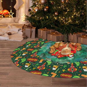 Kenya Christmas Tree Skirt Santa Feast Scene and Festive Wreath Pattern - African Pride