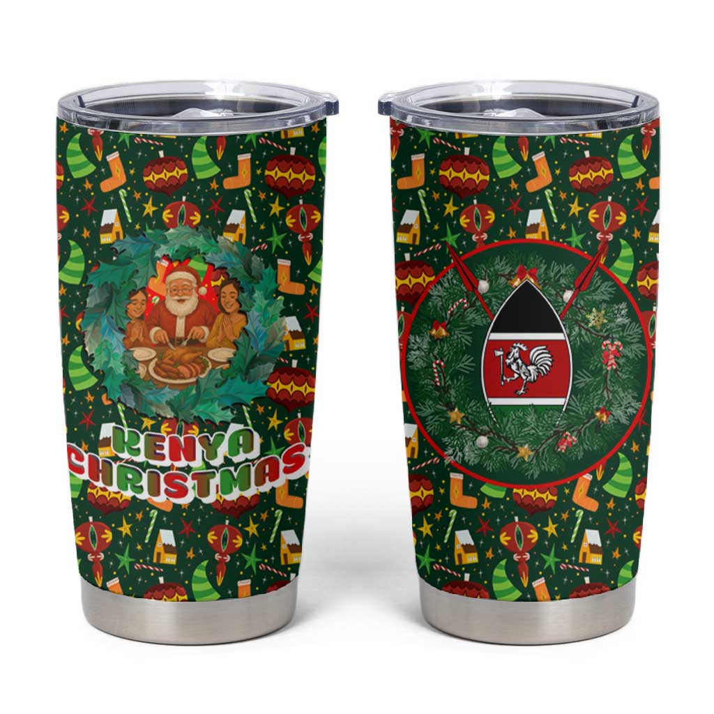 Kenya Christmas Tumbler Cup Santa Feast Scene and Festive Wreath Pattern - African Pride