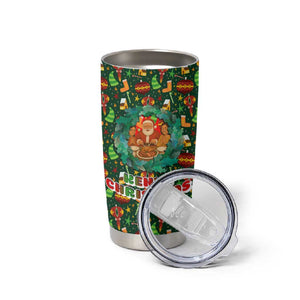 Kenya Christmas Tumbler Cup Santa Feast Scene and Festive Wreath Pattern - African Pride