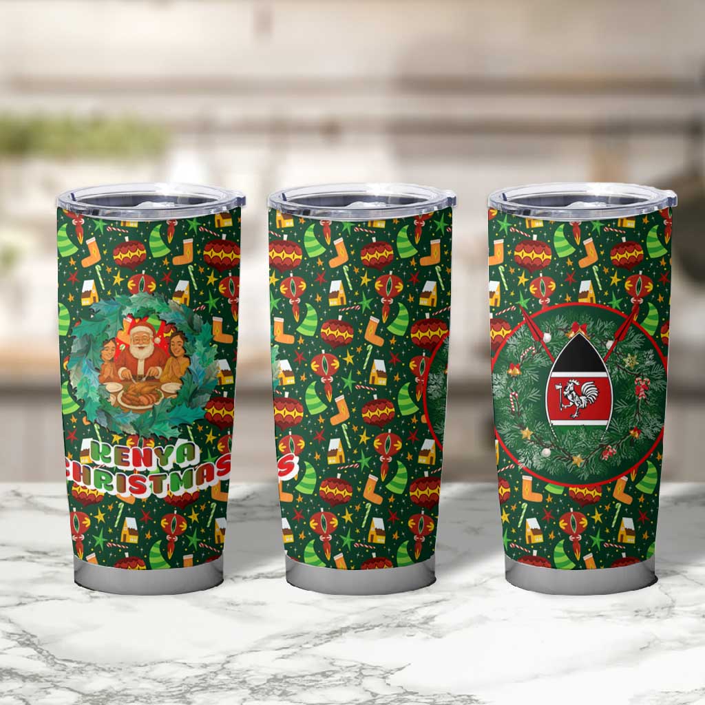 Kenya Christmas Tumbler Cup Santa Feast Scene and Festive Wreath Pattern - African Pride