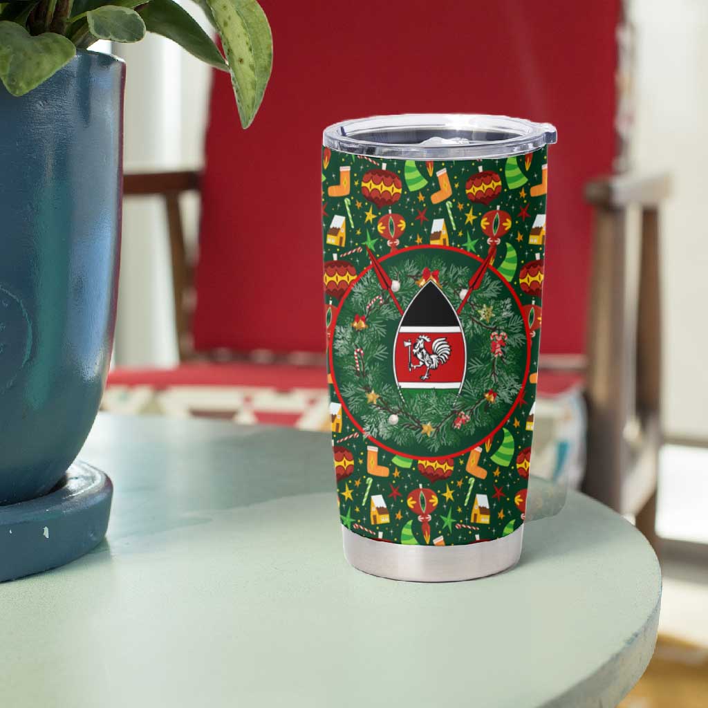 Kenya Christmas Tumbler Cup Santa Feast Scene and Festive Wreath Pattern - African Pride