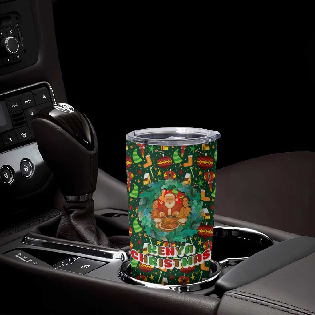 Kenya Christmas Tumbler Cup Santa Feast Scene and Festive Wreath Pattern - African Pride