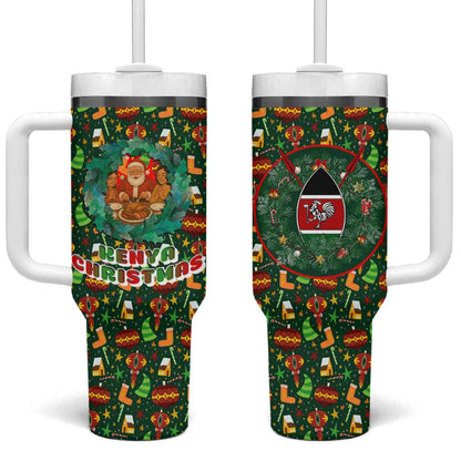 Kenya Christmas Tumbler With Handle Santa Feast Scene and Festive Wreath Pattern - African Pride