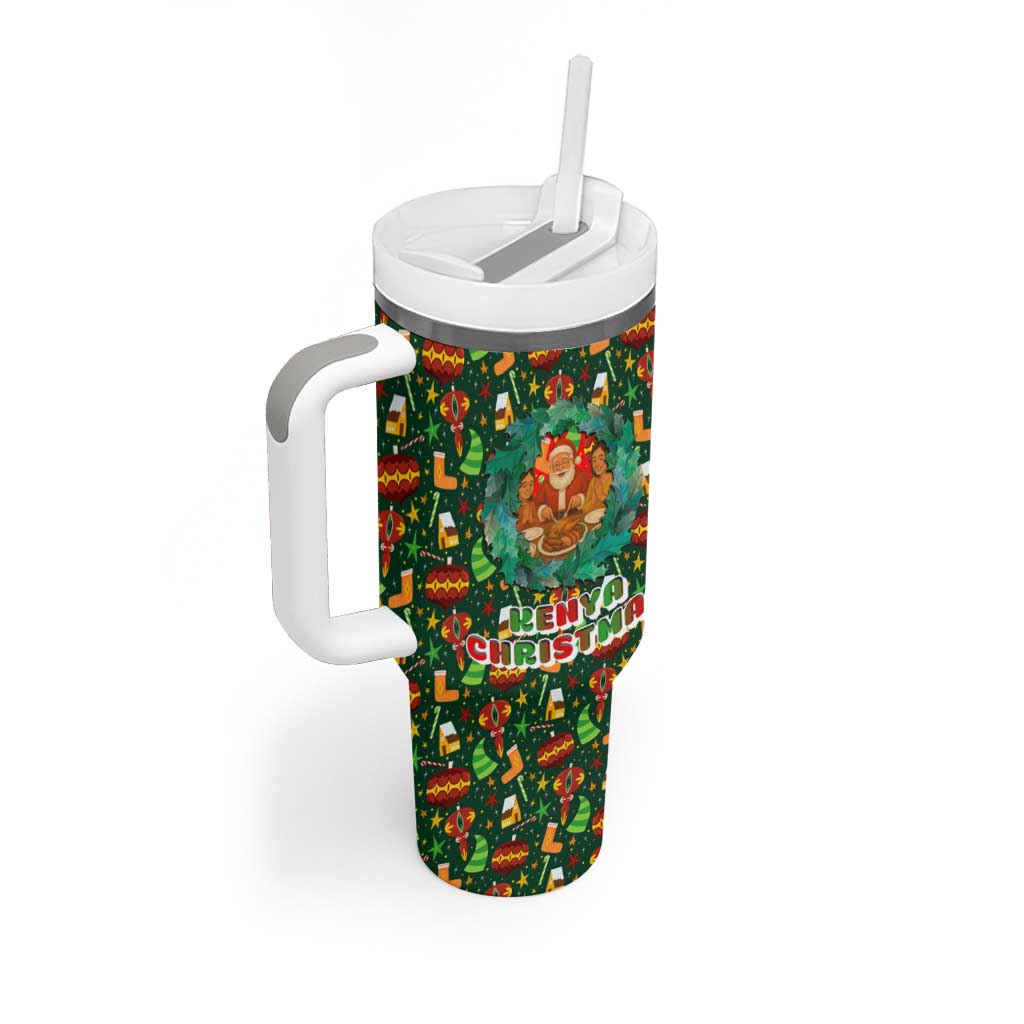 Kenya Christmas Tumbler With Handle Santa Feast Scene and Festive Wreath Pattern - African Pride