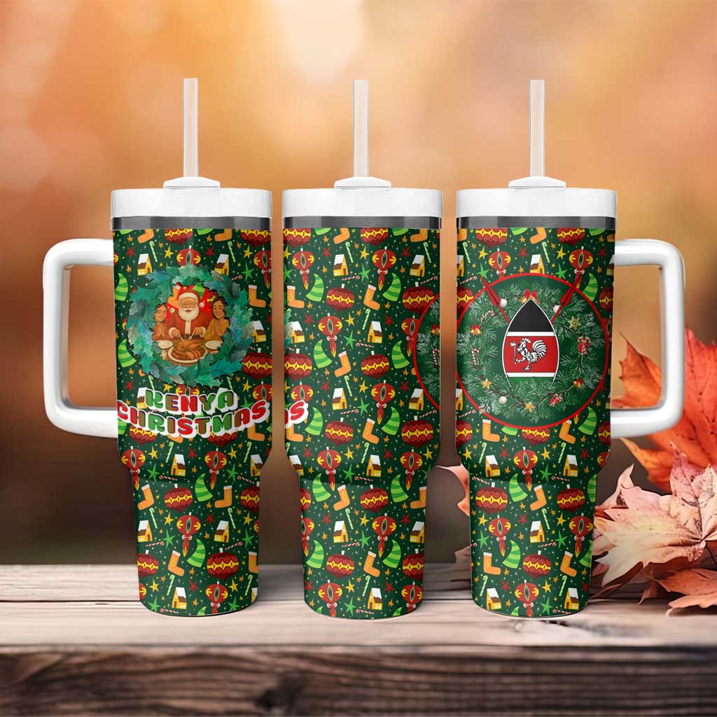 Kenya Christmas Tumbler With Handle Santa Feast Scene and Festive Wreath Pattern - African Pride