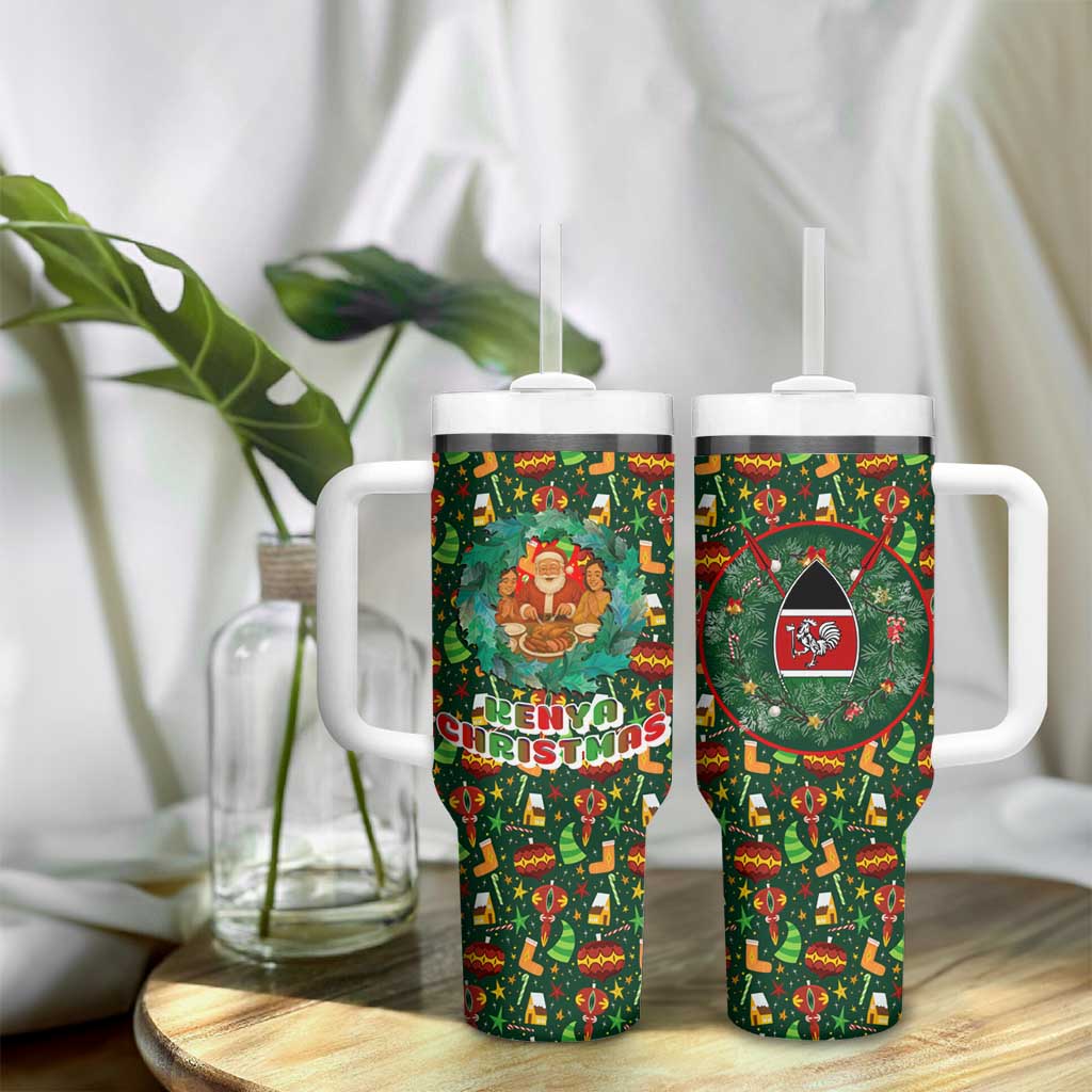 Kenya Christmas Tumbler With Handle Santa Feast Scene and Festive Wreath Pattern - African Pride