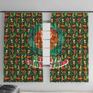 Kenya Christmas Window Curtain Santa Feast Scene and Festive Wreath Pattern - African Pride