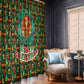 Kenya Christmas Window Curtain Santa Feast Scene and Festive Wreath Pattern - African Pride