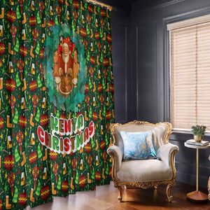 Kenya Christmas Window Curtain Santa Feast Scene and Festive Wreath Pattern - African Pride