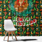 Kenya Christmas Window Curtain Santa Feast Scene and Festive Wreath Pattern - African Pride