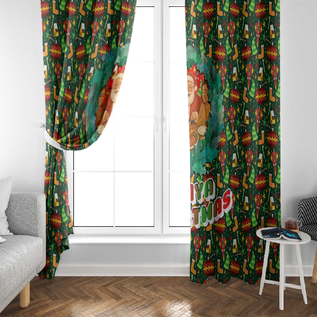 Kenya Christmas Window Curtain Santa Feast Scene and Festive Wreath Pattern - African Pride