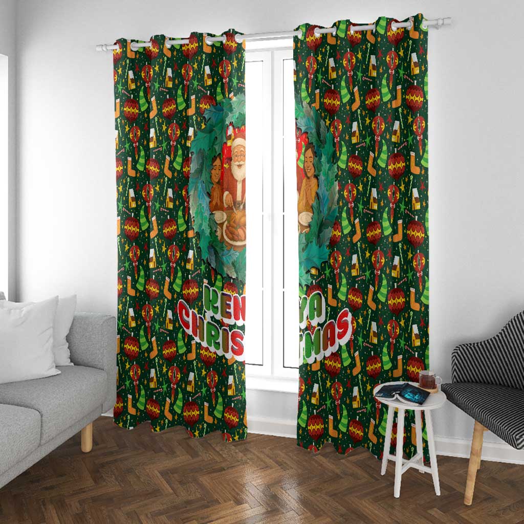 Kenya Christmas Window Curtain Santa Feast Scene and Festive Wreath Pattern - African Pride