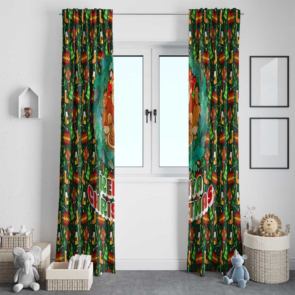 Kenya Christmas Window Curtain Santa Feast Scene and Festive Wreath Pattern - African Pride