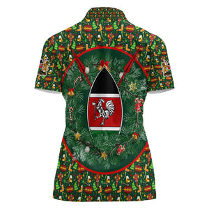 Kenya Christmas Women Polo Shirt Santa Feast Scene and Festive Wreath Pattern - African Pride