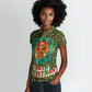 Kenya Christmas Women Polo Shirt Santa Feast Scene and Festive Wreath Pattern - African Pride