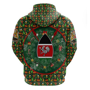 Kenya Christmas Zip Hoodie Santa Feast Scene and Festive Wreath Pattern - African Pride