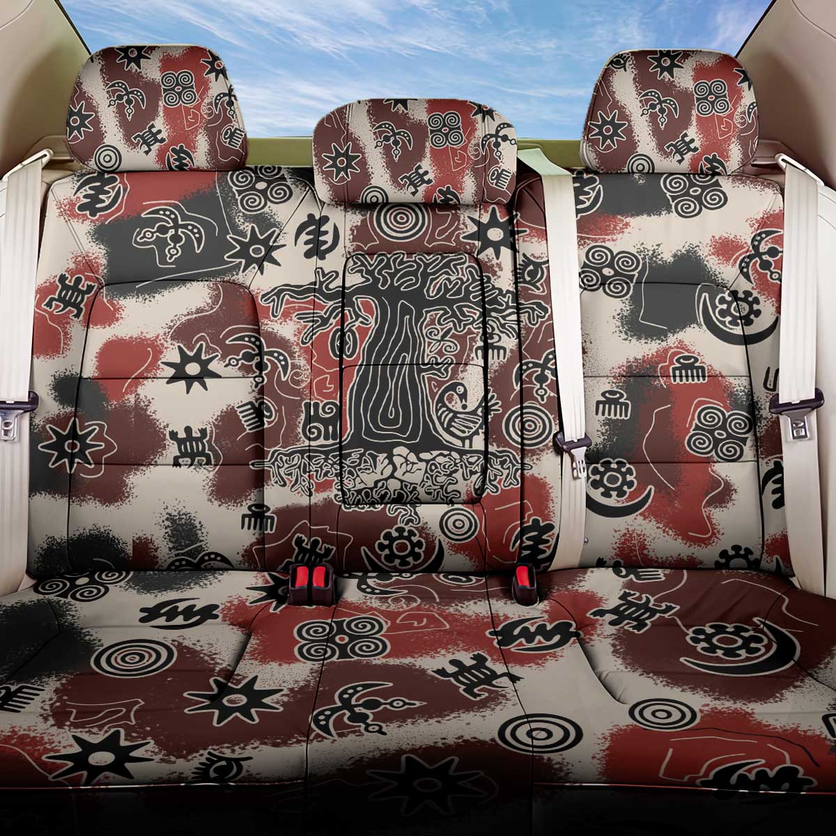 Adinkra Baobab Roots Back Car Seat Cover African Ancestral Spirit Design - African Pride