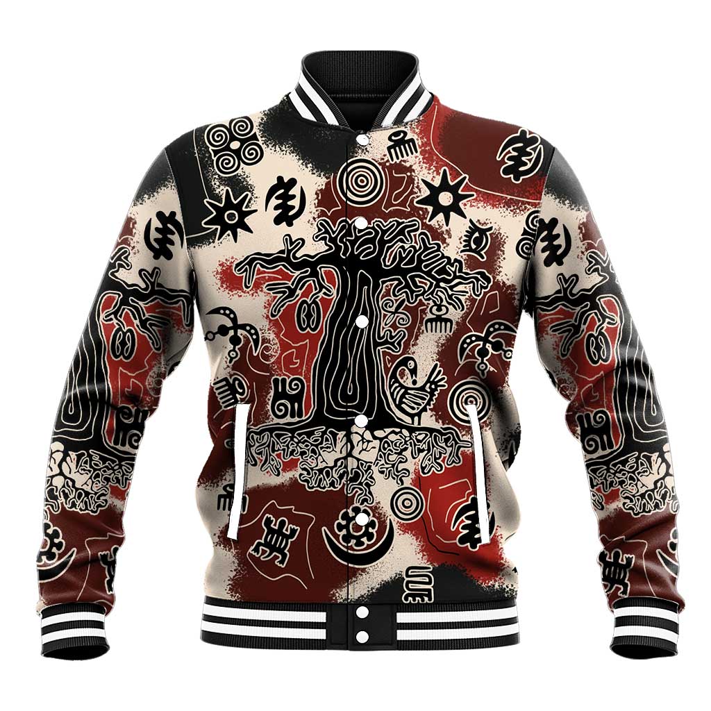 Adinkra Baobab Roots Baseball Jacket African Ancestral Spirit Design - African Pride