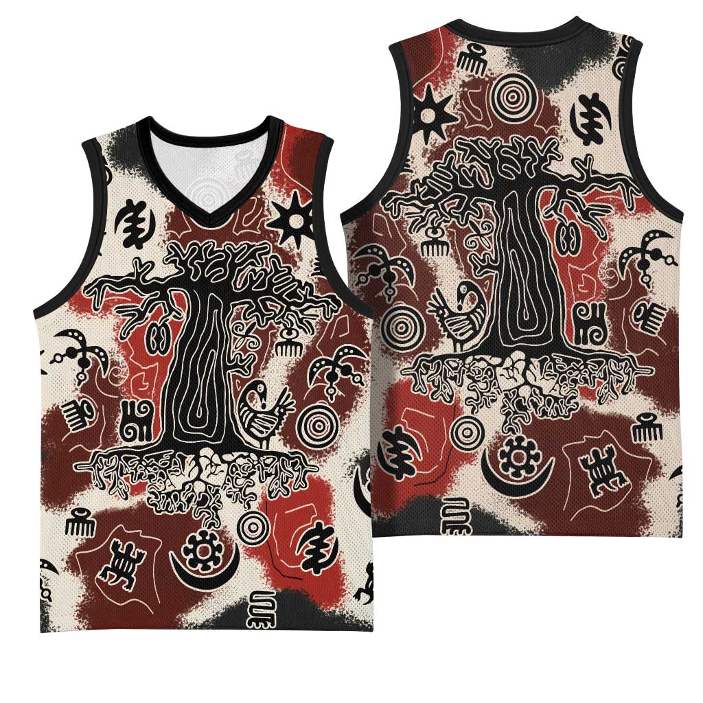 Adinkra Baobab Roots Basketball Jersey African Ancestral Spirit Design - African Pride