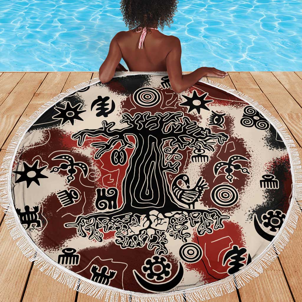 Adinkra Baobab Roots Beach Blanket African Ancestral Spirit Design - African Pride