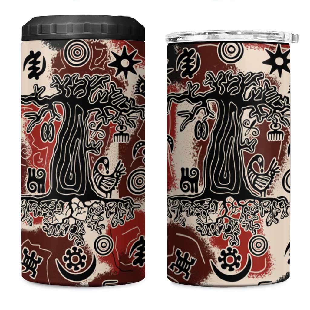Adinkra Baobab Roots 4 in 1 Can Cooler Tumbler African Ancestral Spirit Design - African Pride