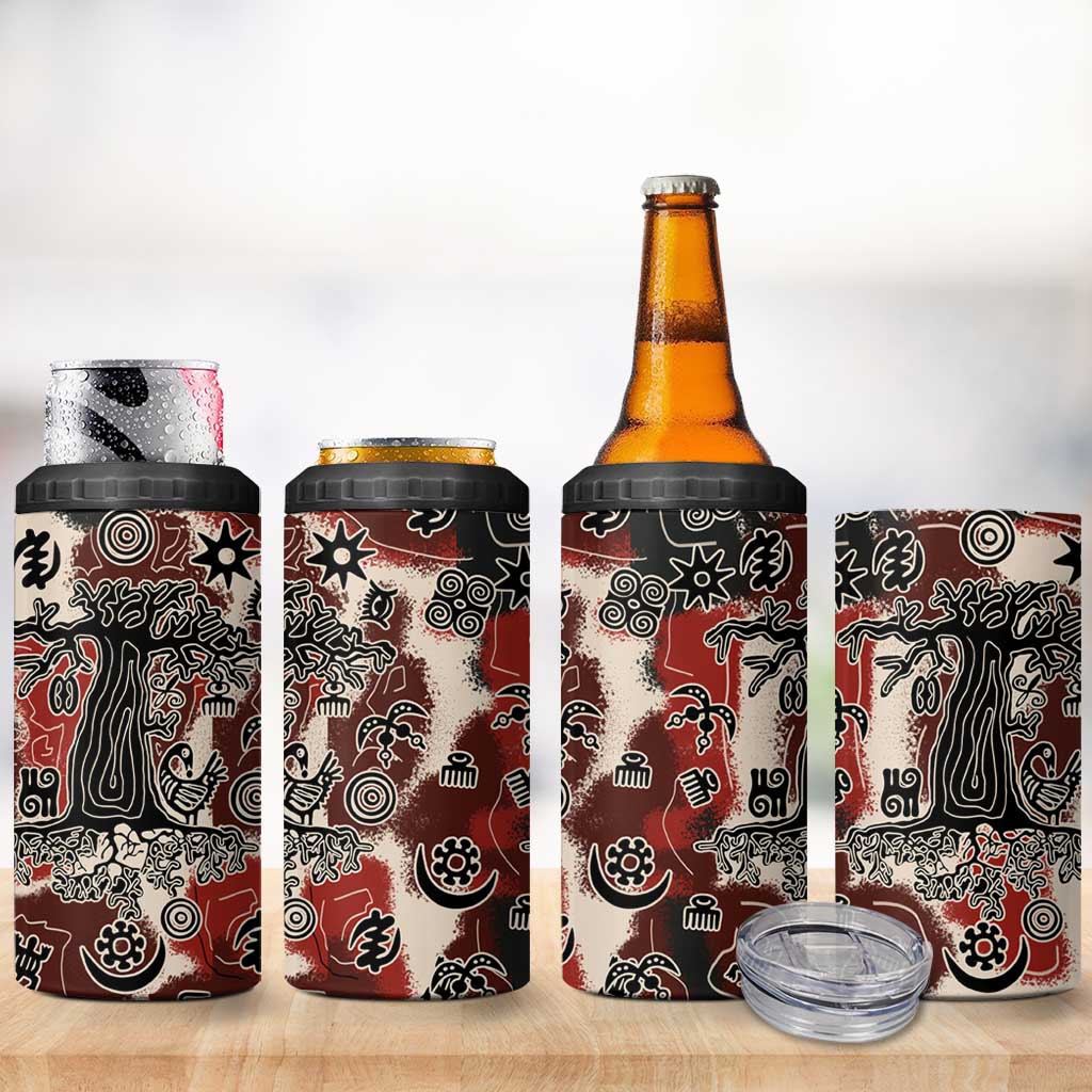 Adinkra Baobab Roots 4 in 1 Can Cooler Tumbler African Ancestral Spirit Design - African Pride