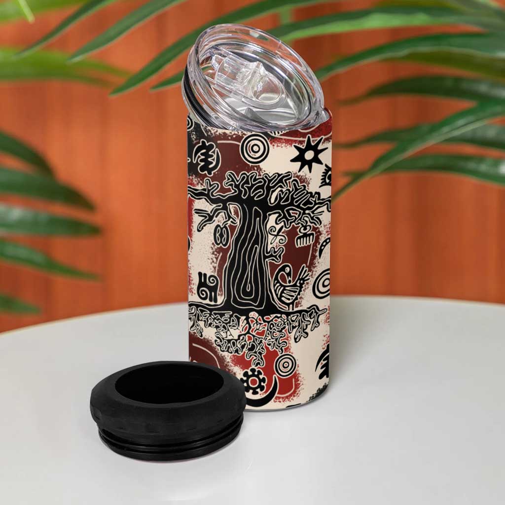 Adinkra Baobab Roots 4 in 1 Can Cooler Tumbler African Ancestral Spirit Design - African Pride