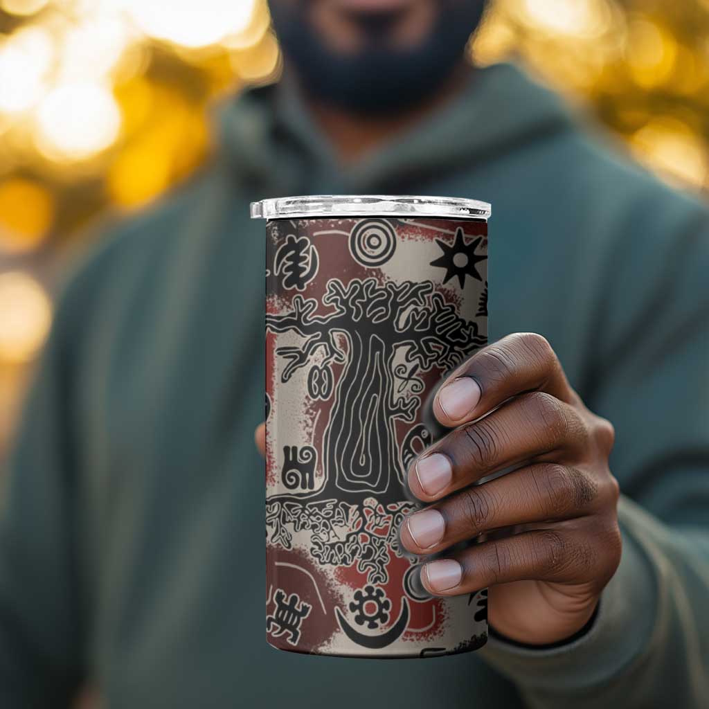 Adinkra Baobab Roots 4 in 1 Can Cooler Tumbler African Ancestral Spirit Design - African Pride