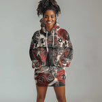 Adinkra Baobab Roots Hoodie Dress African Ancestral Spirit Design - African Pride